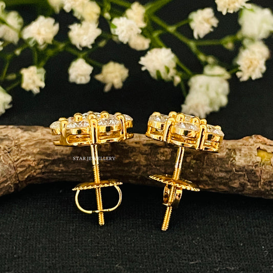 10K Solid Gold Prong Set Moissanite Cluster Earring