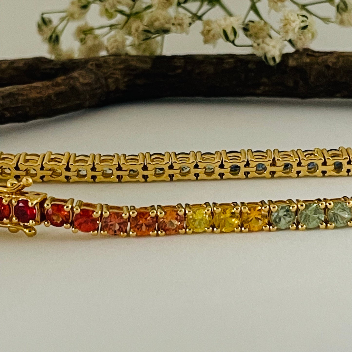 14K Solid Gold Natural Multi Sapphire Tennis Bracelet