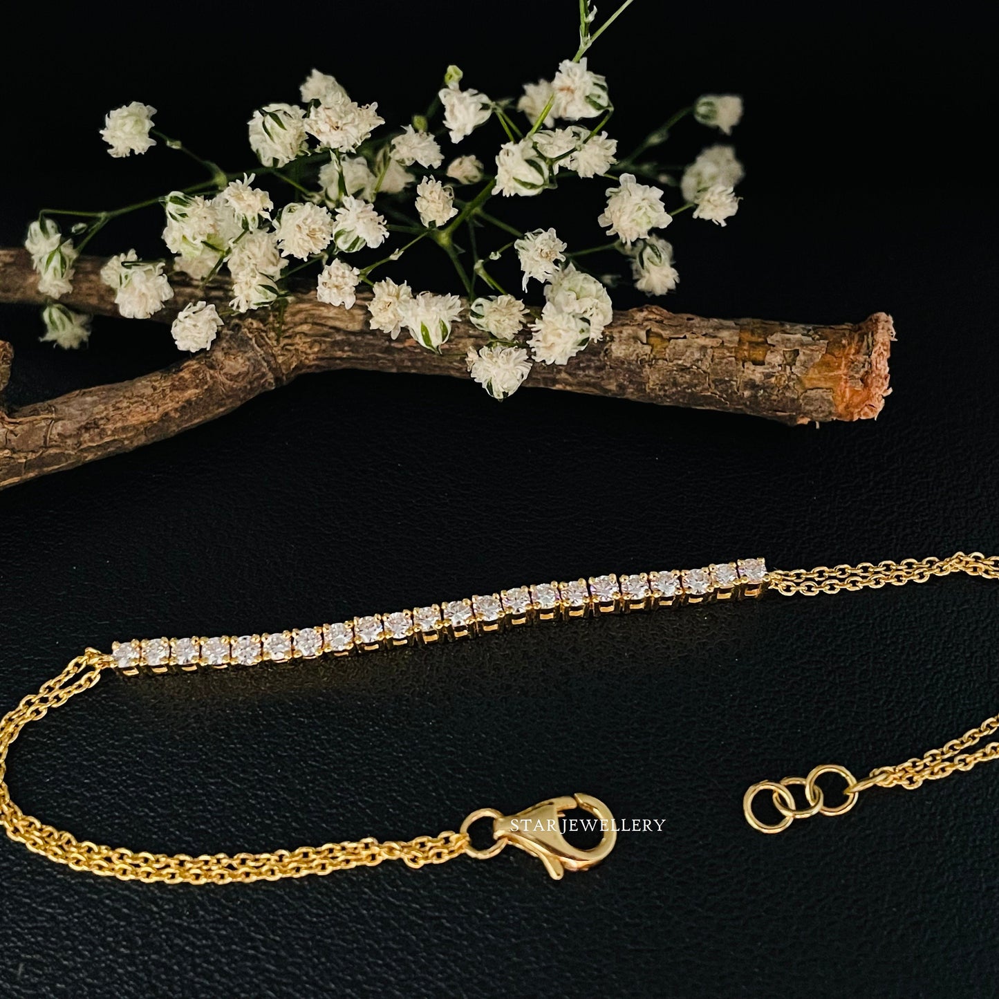 14K Solid Gold Diamond Bar Bracelet