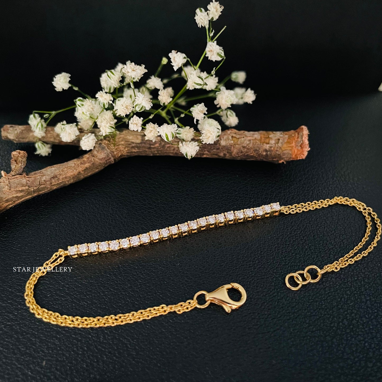 14K Solid Gold Diamond Bar Bracelet