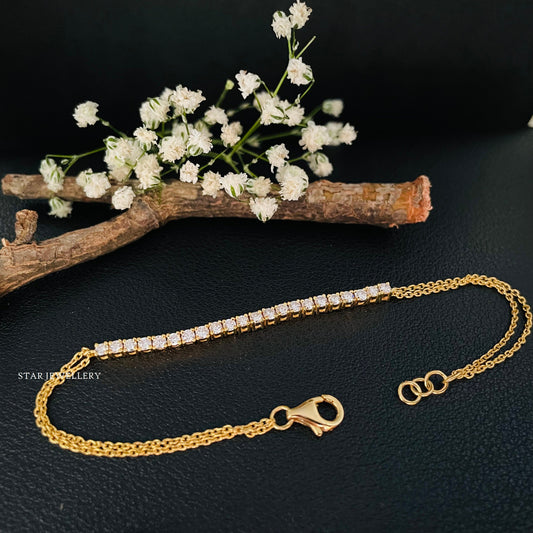 14K Solid Gold Diamond Bar Bracelet
