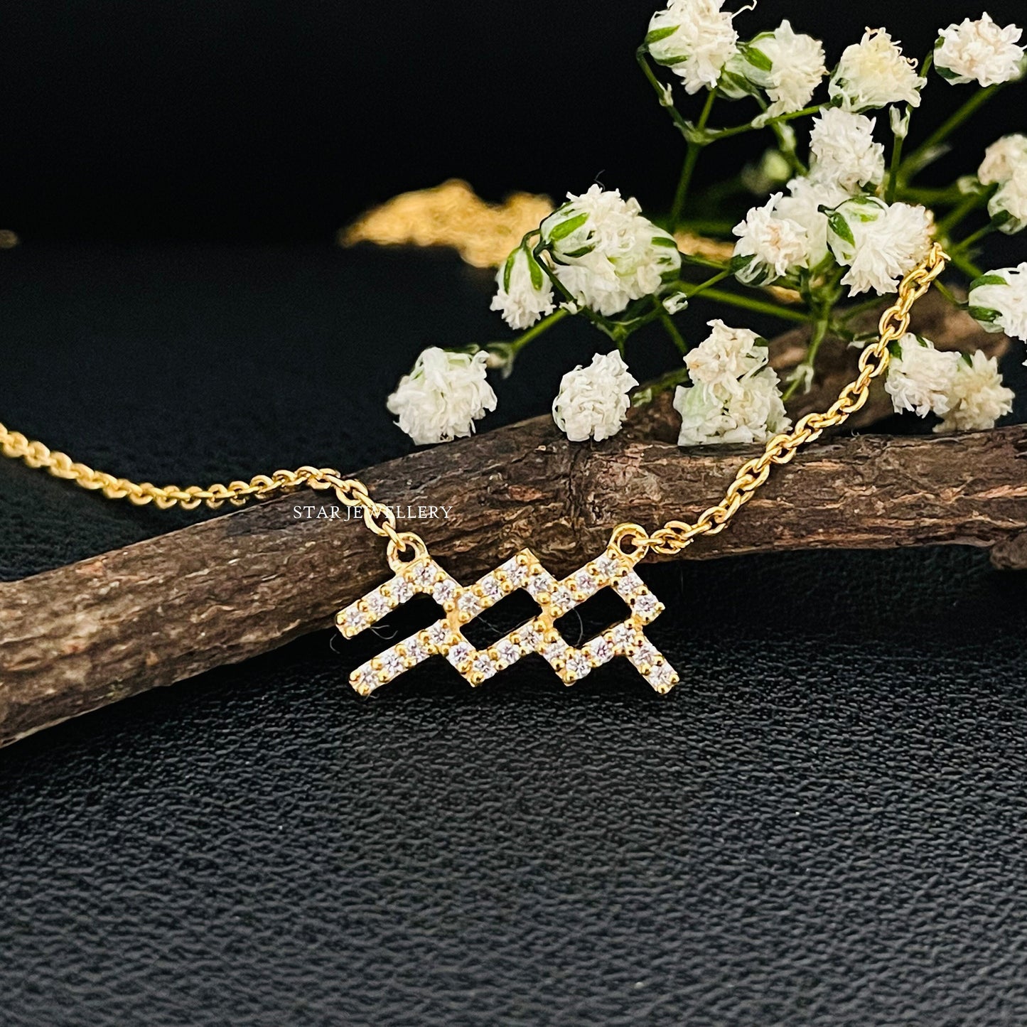 Aquarius Zodiac Natural Diamond Necklace for her