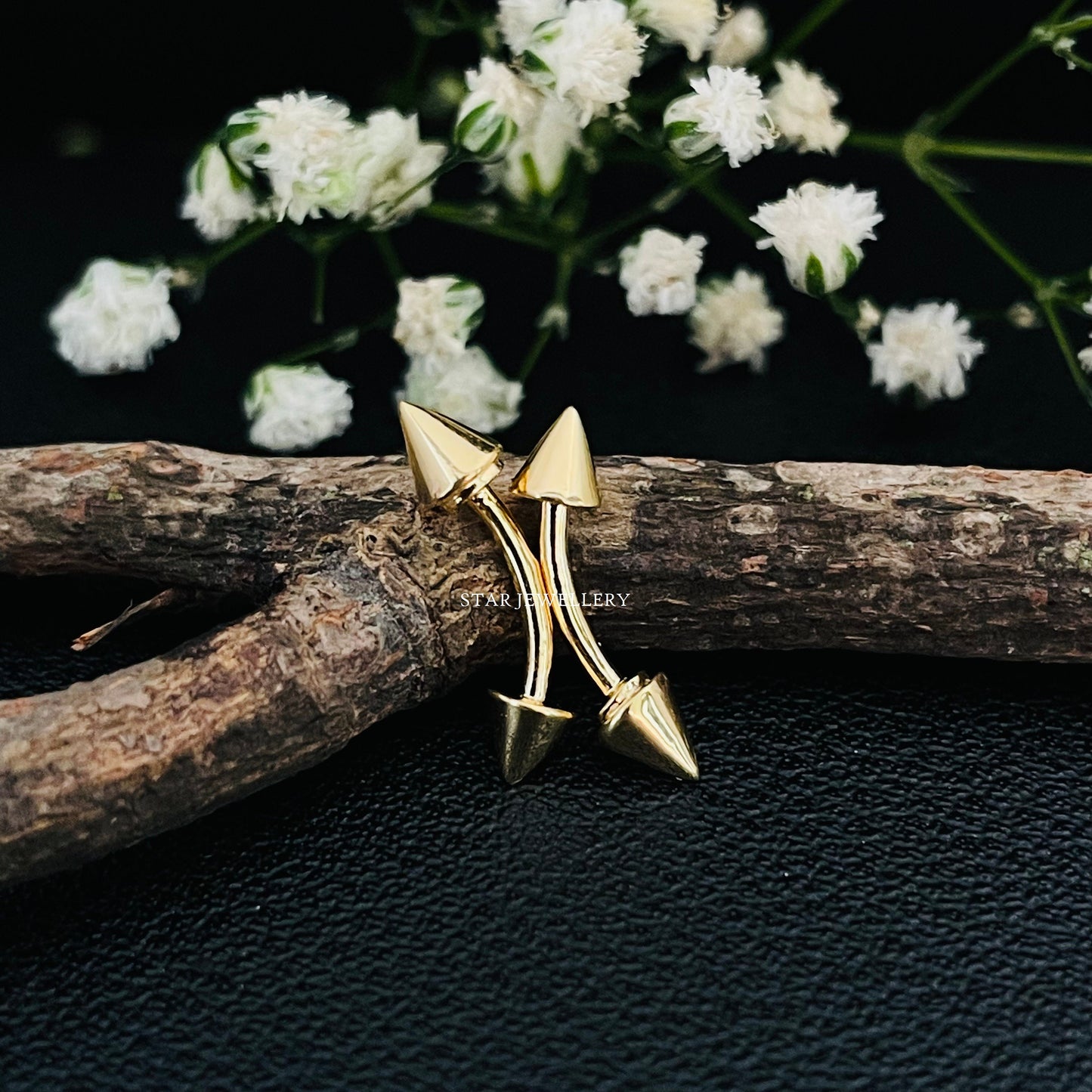 14K Solid Gold Tiny Spike Eyebrow Piercing