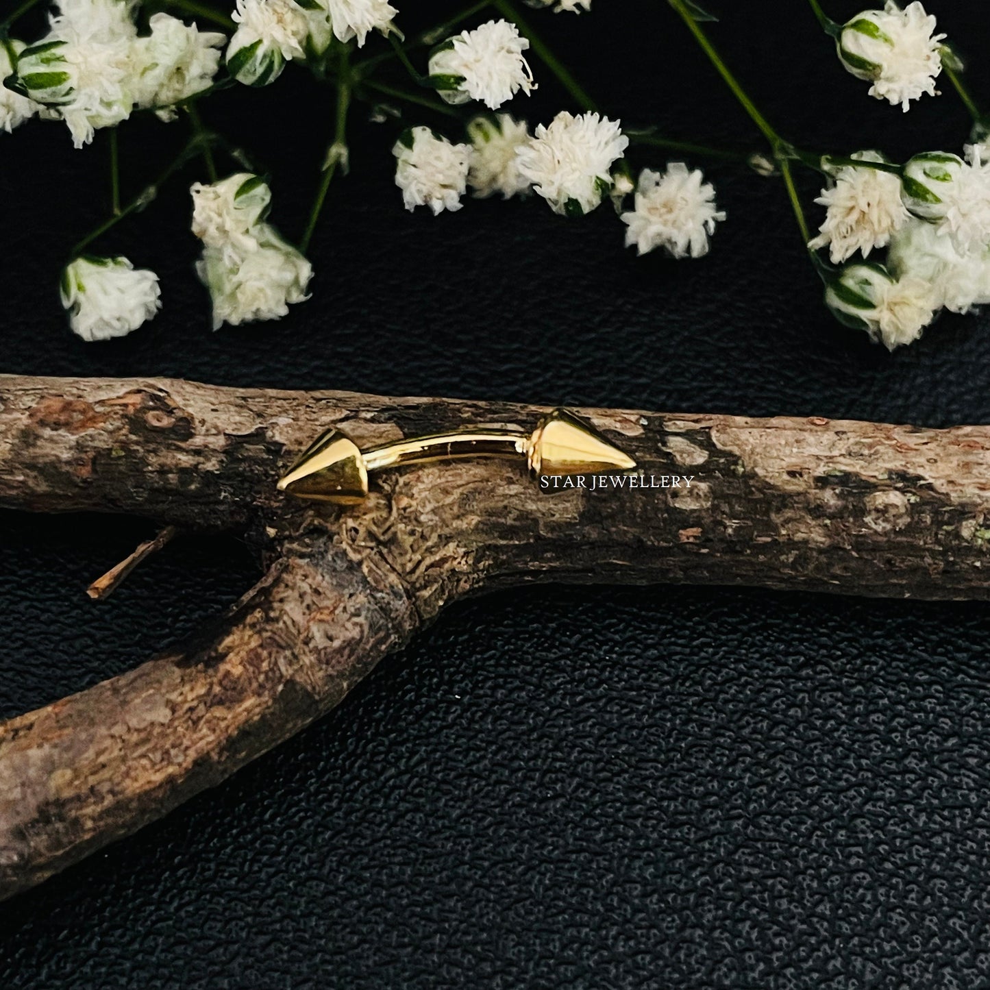 14K Solid Gold Tiny Spike Eyebrow Piercing