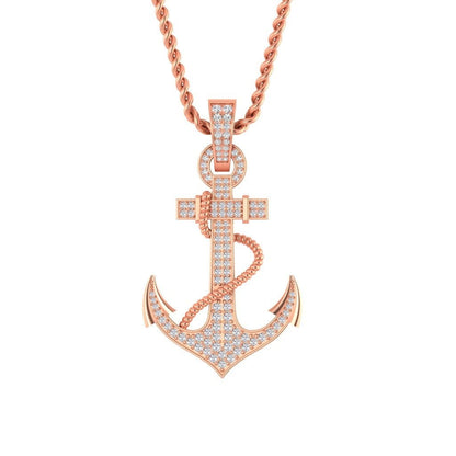 14K Solid Gold Natural Diamond Anchor Pendant