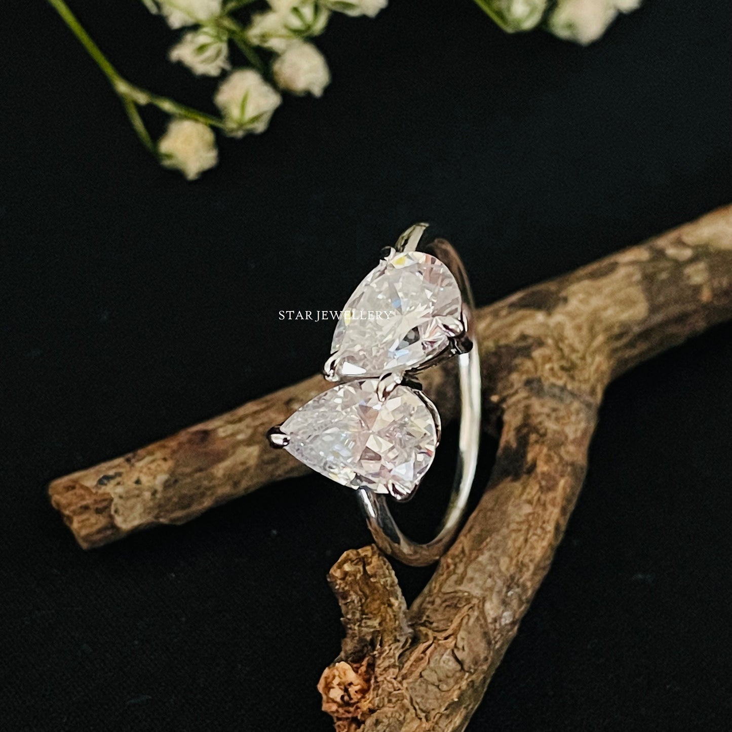 Toi Et Moi Two Stone Pear Cut Moissanite Engagement Ring