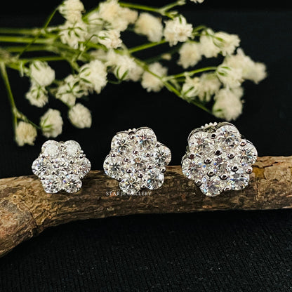 10K Solid Gold Prong Set Moissanite Cluster Earring