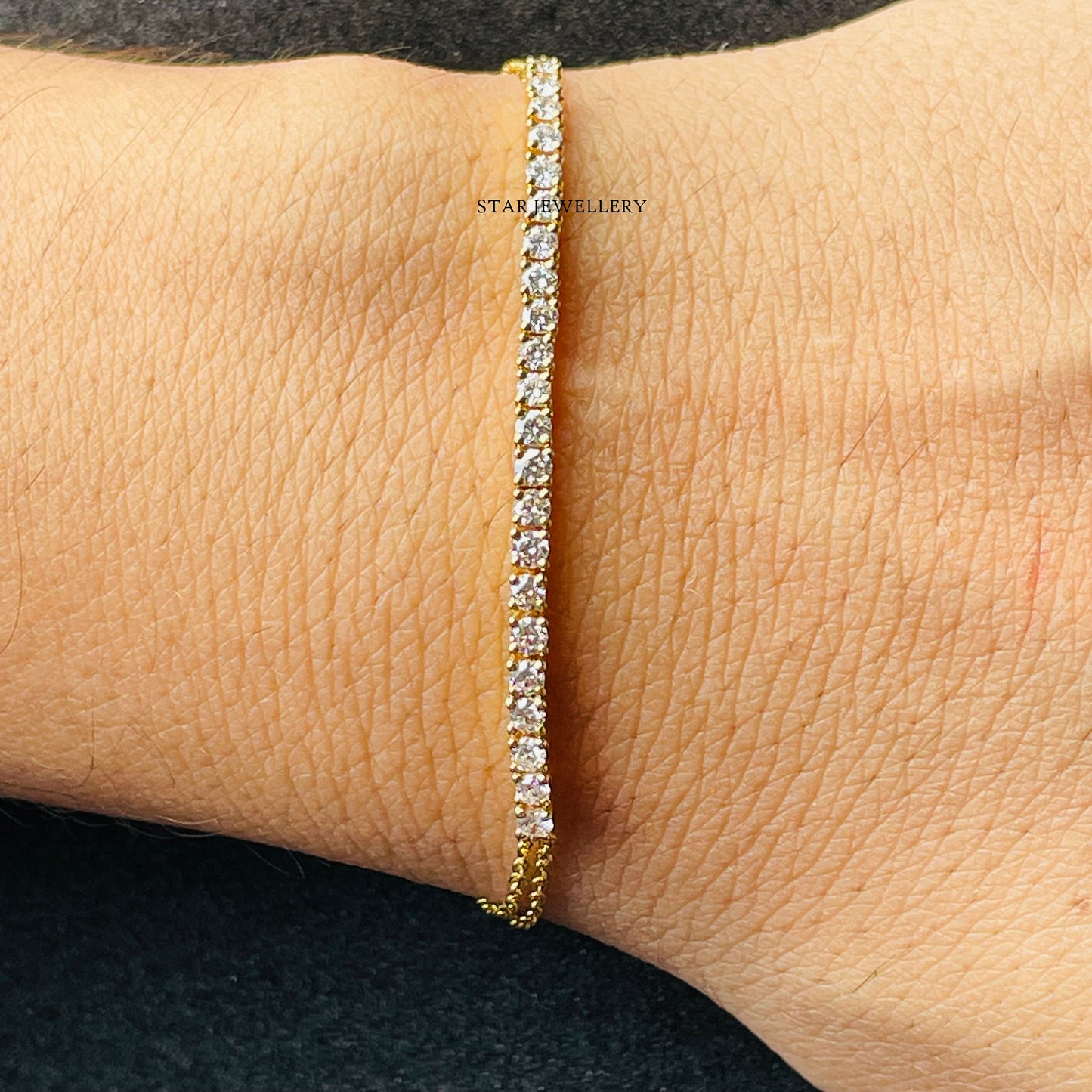 14K Solid Gold Diamond Bar Bracelet