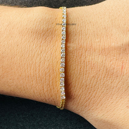 14K Solid Gold Diamond Bar Bracelet
