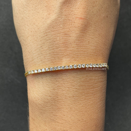 14K Solid Gold Diamond Bar Bracelet