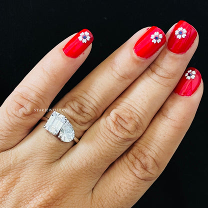 Toi Et Moi Pear Cut and Emerald Cut Moissanite Ring