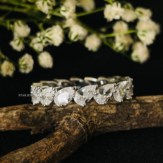 Colorless Pear Cut Moissanite Full Eternity Wedding Band