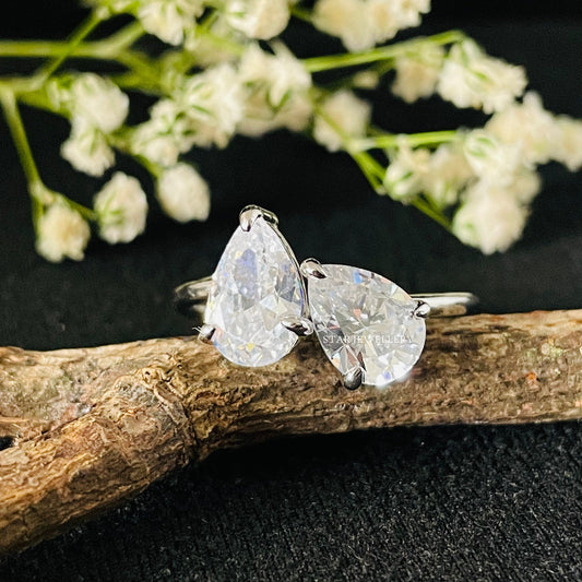 Toi Et Moi Two Stone Pear Cut Moissanite Engagement Ring