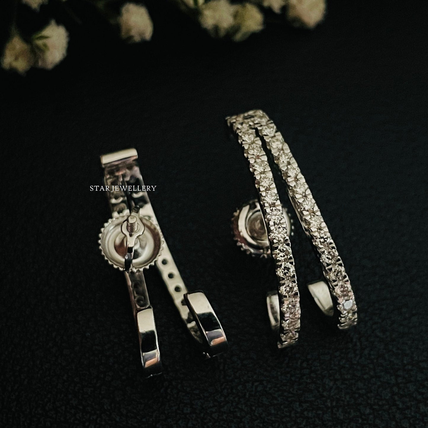 Twin Diamond Huggies Ear Cuff Earrings in 14K