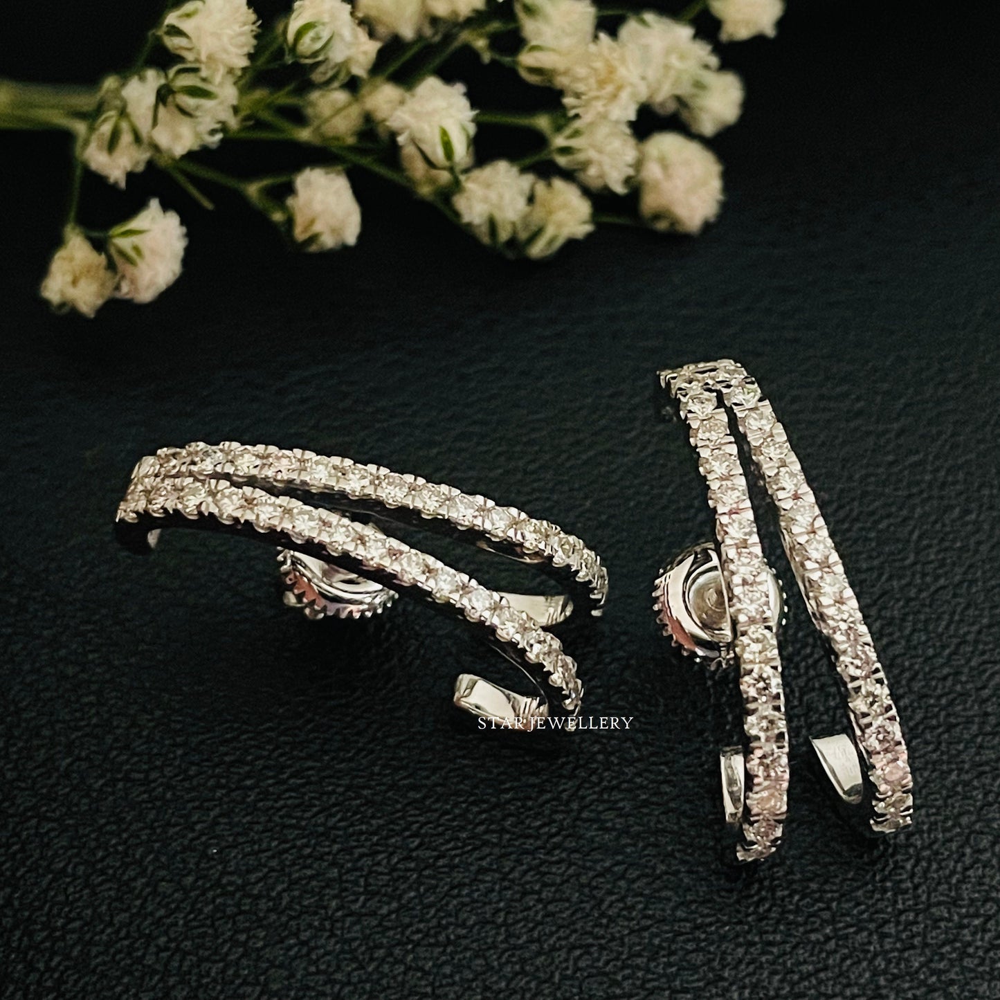 Twin Diamond Huggies Ear Cuff Earrings in 14K