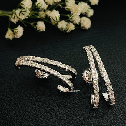 Twin Diamond Huggies Ear Cuff Earrings in 14K