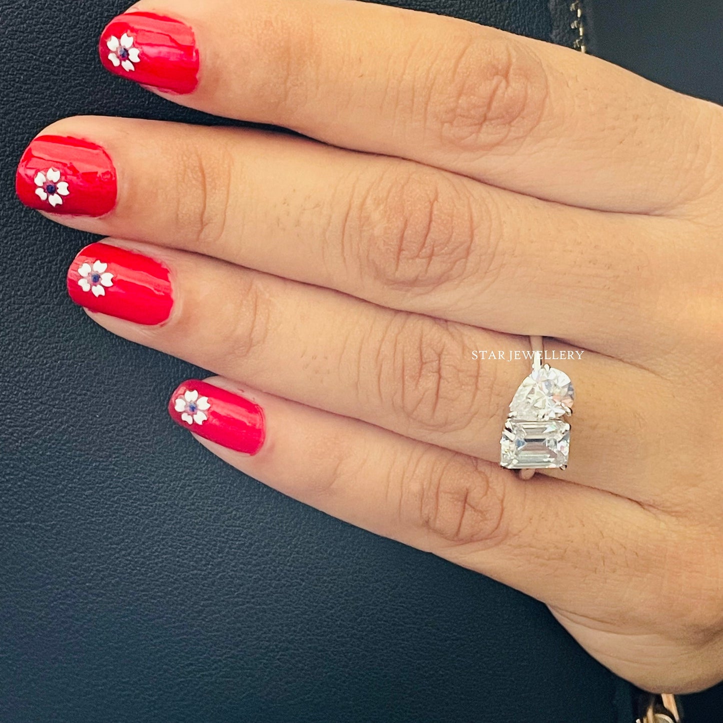 Toi Et Moi Pear Cut and Emerald Cut Moissanite Ring