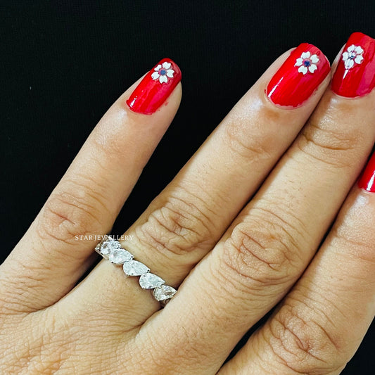 Colorless Pear Cut Moissanite Full Eternity Wedding Band