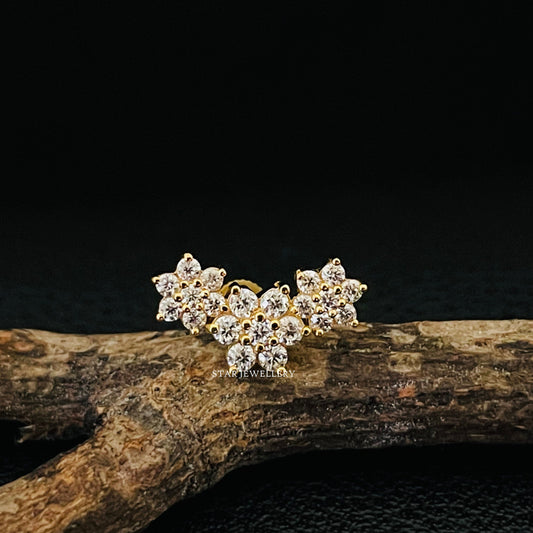 14K Solid Gold Diamond Flower Ear Climber