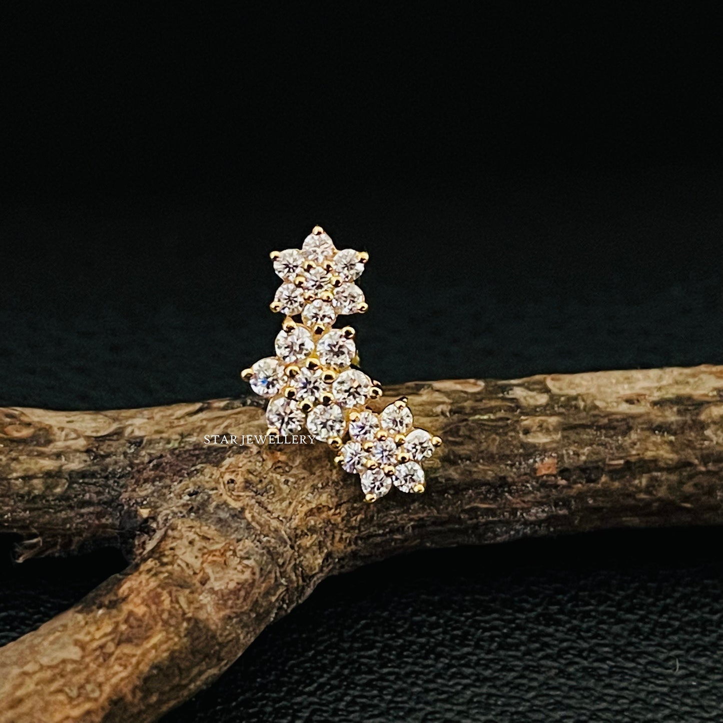 14K Solid Gold Diamond Flower Ear Climber