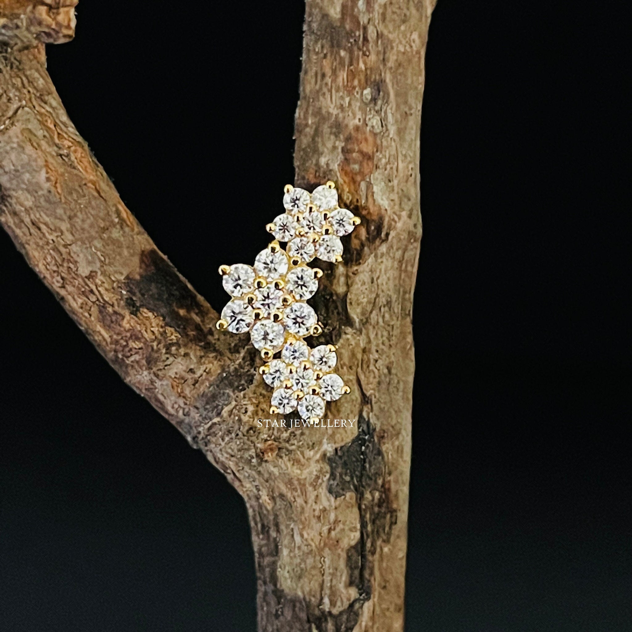 14K Solid Gold Diamond Flower Ear Climber