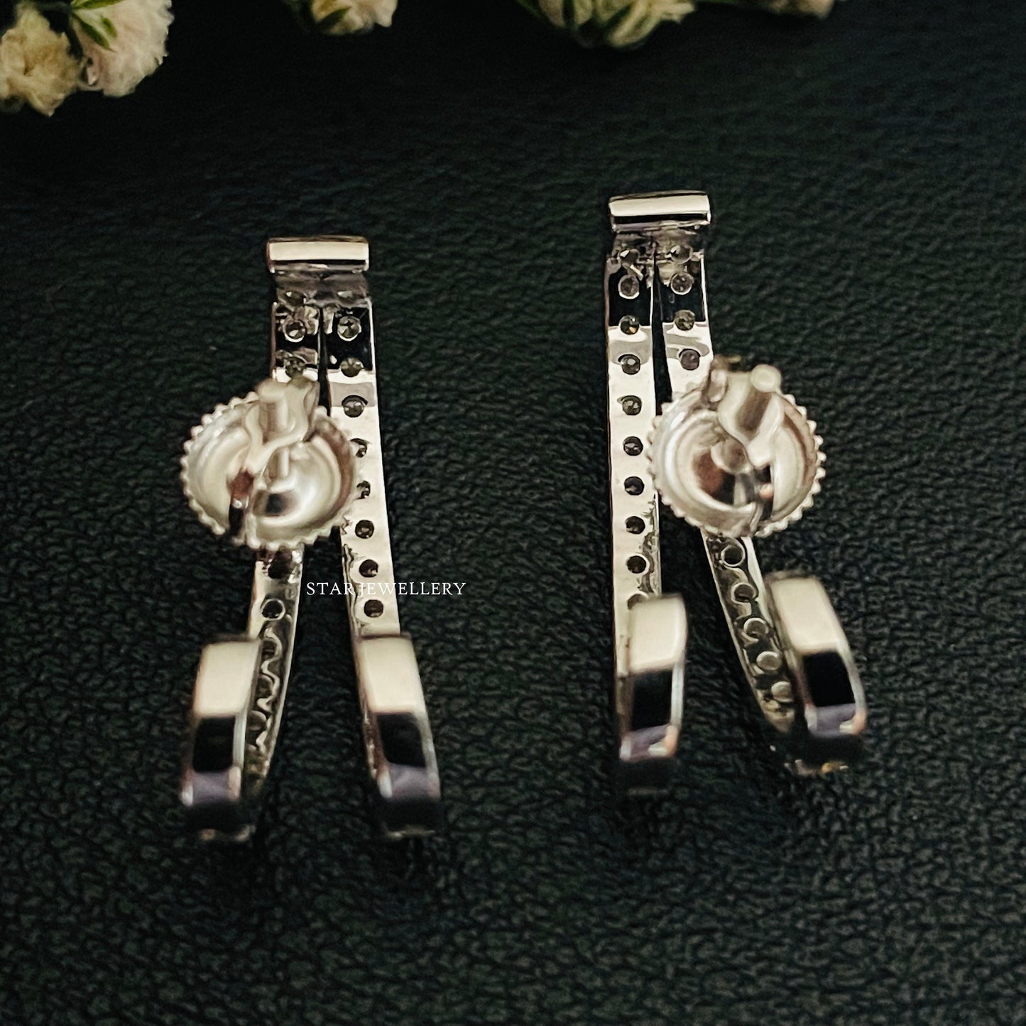 Twin Diamond Huggies Ear Cuff Earrings in 14K