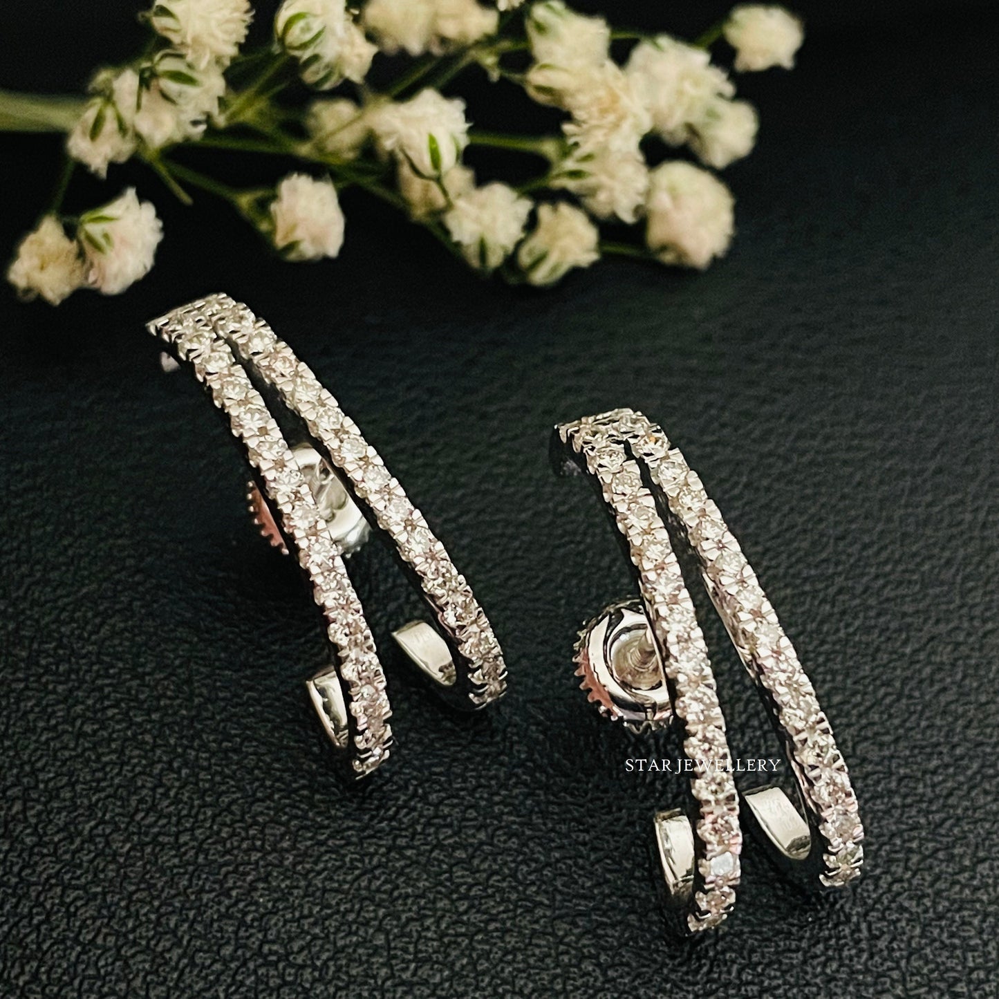 Twin Diamond Huggies Ear Cuff Earrings in 14K