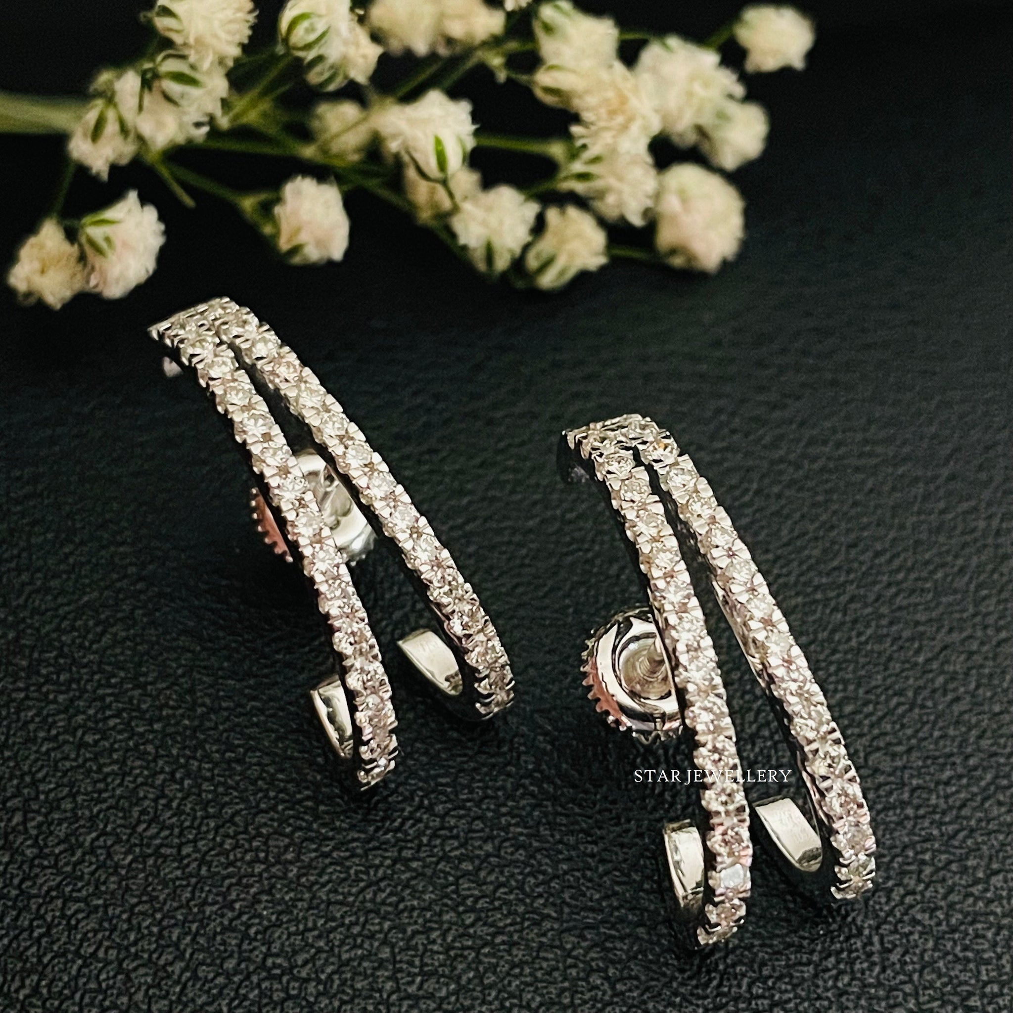 Twin Diamond Huggies Ear Cuff Earrings in 14K