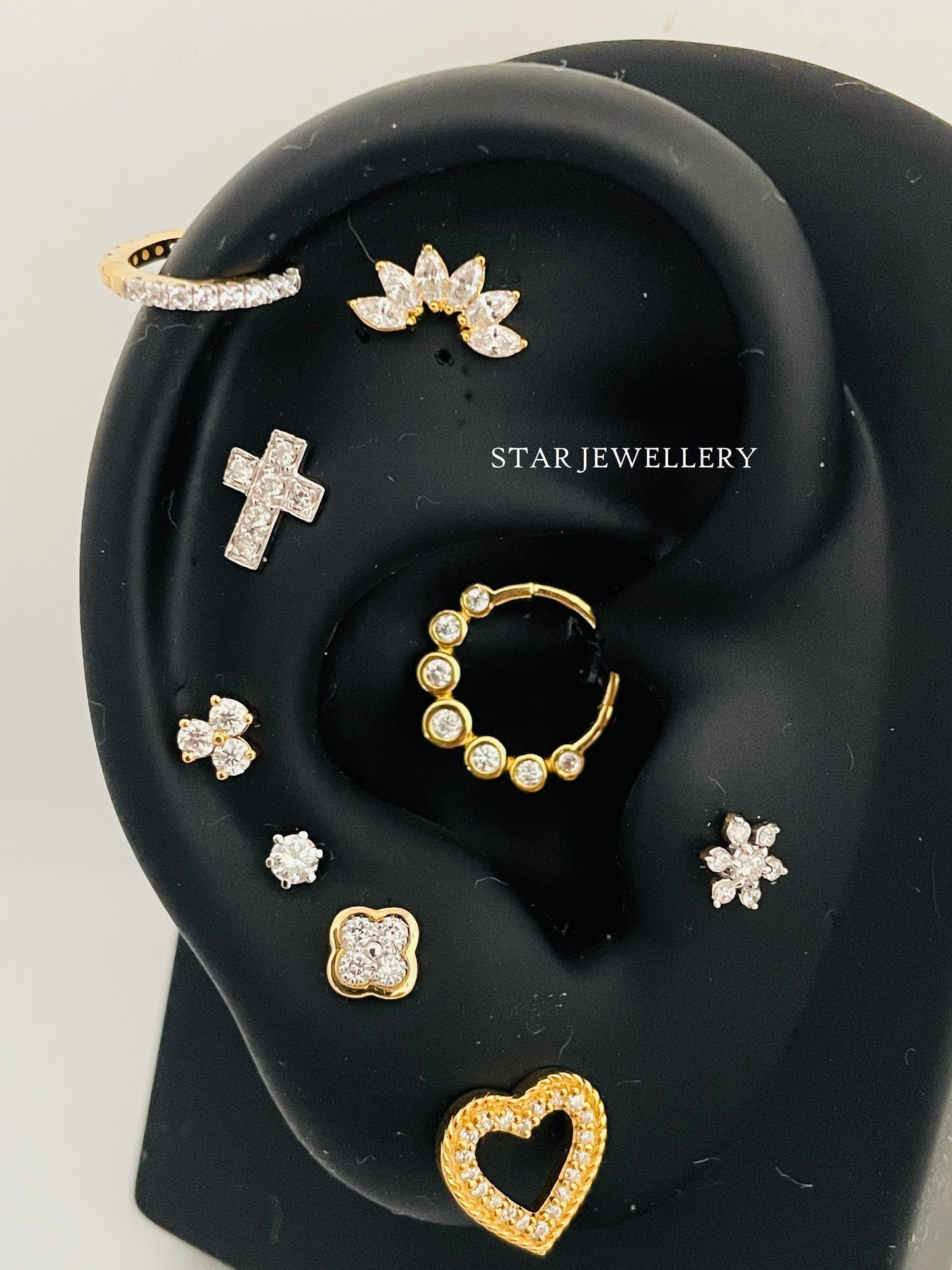 14K Solid Gold Lotus Stud Diamond Piercing