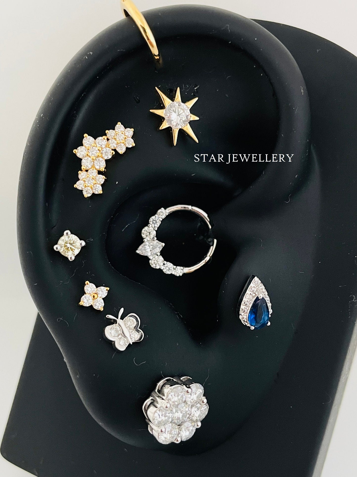 14K Solid Gold Diamond Flower Ear Climber