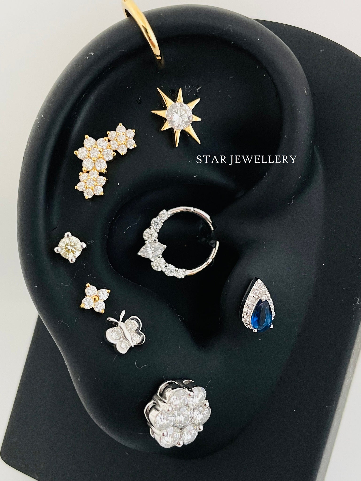 14K Solid Gold Diamond Flower Ear Climber