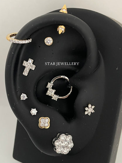 Genuine Princess Cut Diamond Trio Stone Septum Clicker