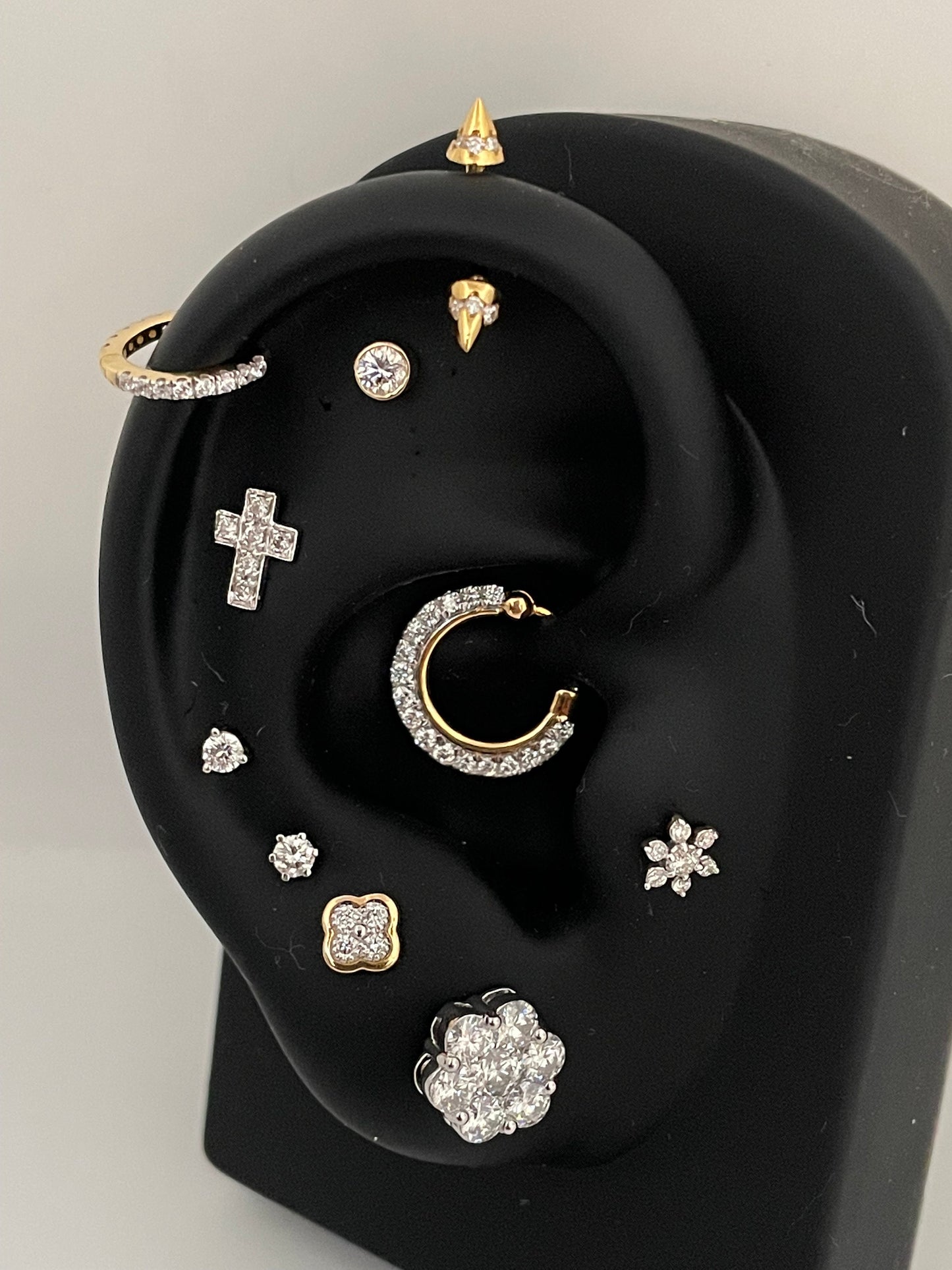 14K Gold Diamond Cross Stud Earrings