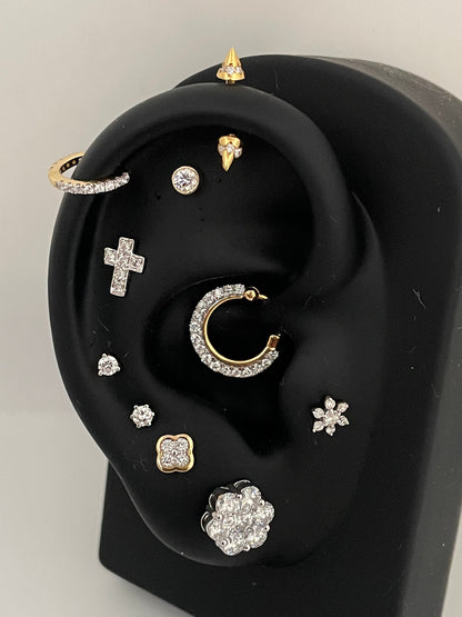 14K Gold Diamond Cross Stud Earrings