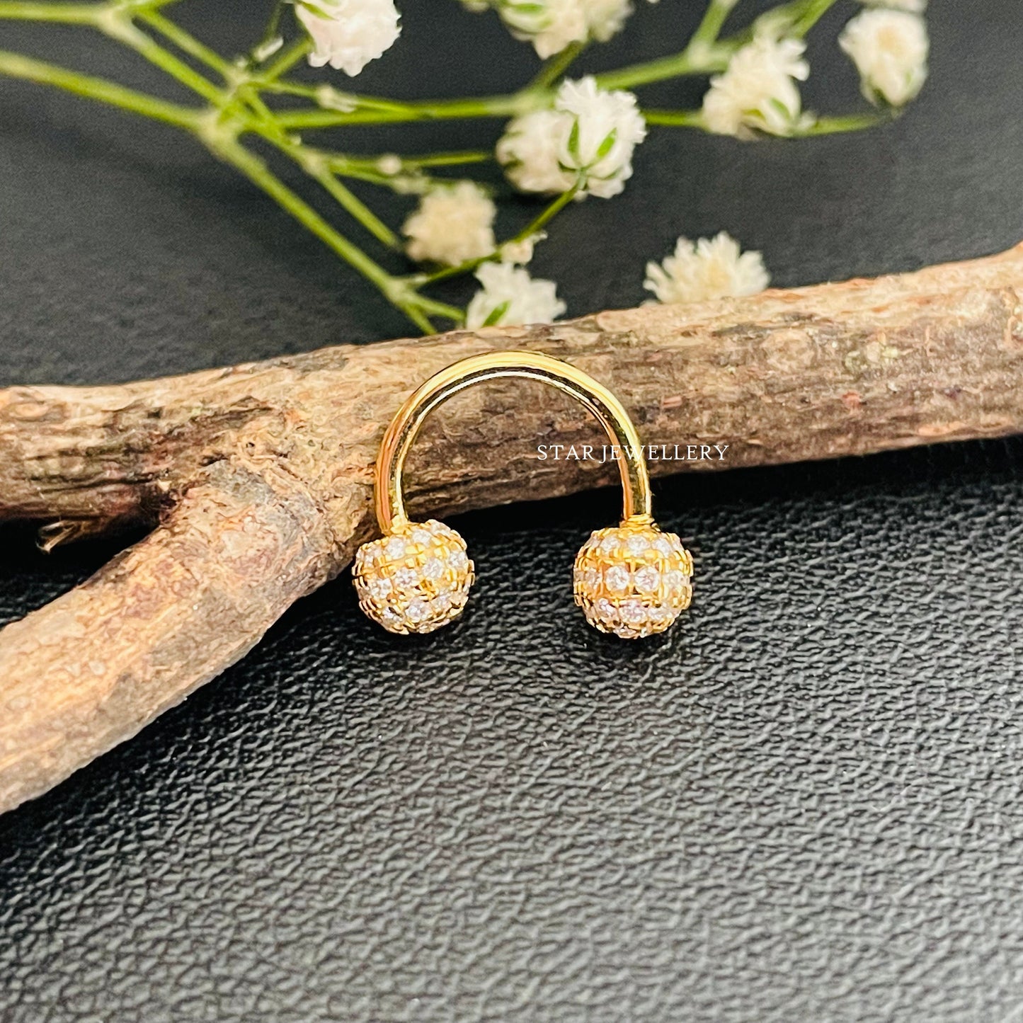 14K Solid Gold Diamond Horse Shoe Septum Nose Ring