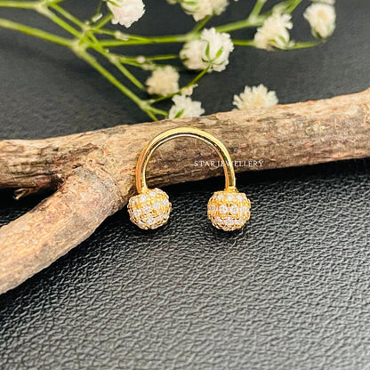 14K Solid Gold Diamond Horse Shoe Septum Nose Ring