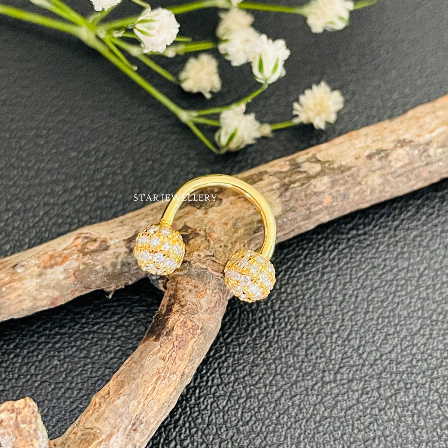 14K Solid Gold Diamond Horse Shoe Septum Nose Ring