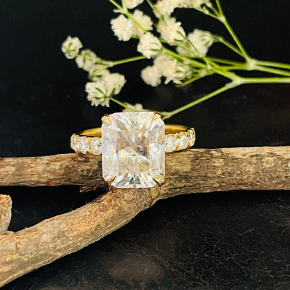 5.00 Ct Colorless Radiant Cut Moissanite Hidden Halo Ring