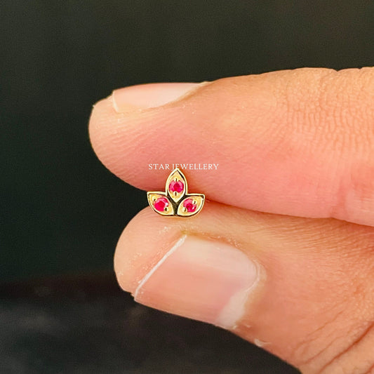 Natural Ruby Lotus Stud Ear Piercing
