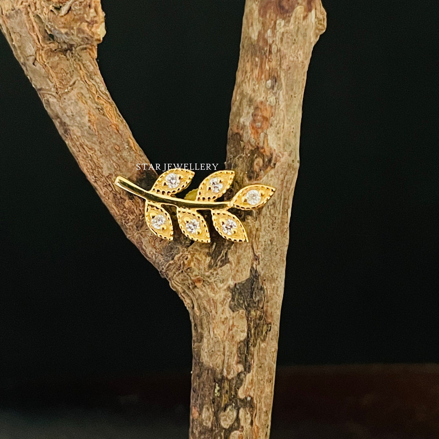 Solid Gold Diamond Leaf Earring