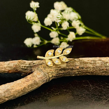 Solid Gold Diamond Leaf Earring