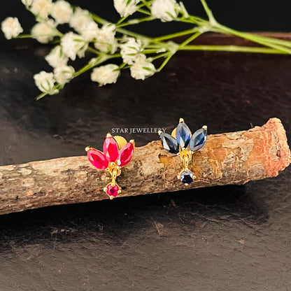 Natural Ruby Lotus Stud Ear Piercing