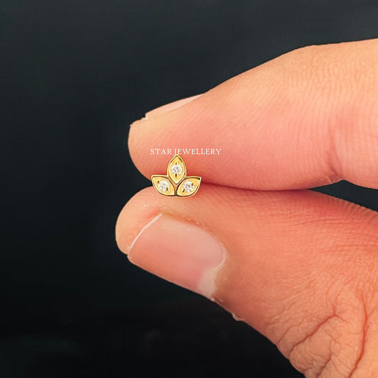 Diamond Lotus Studs for High Lobe, Conch, Tragus, Helix Tragus, Cartilage