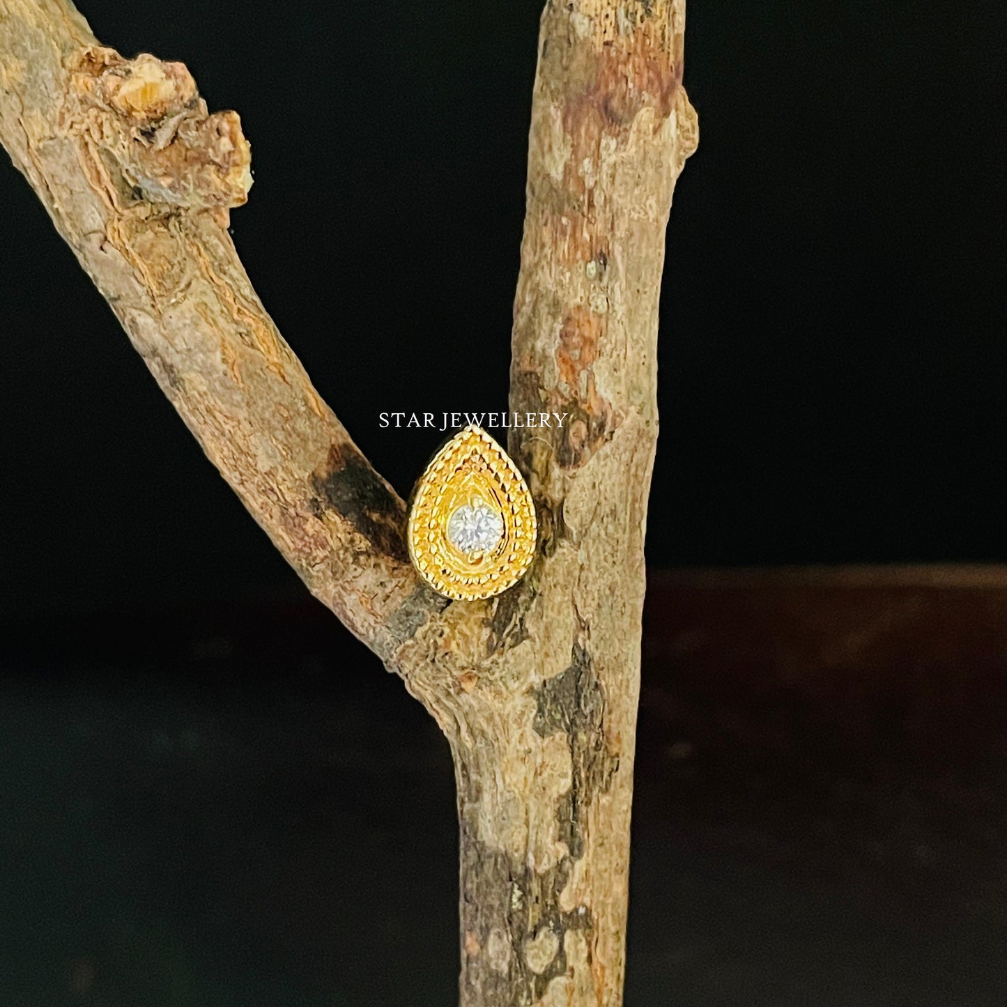 14K Solid Gold Natural Diamond Pear Stud
