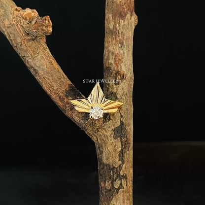 14K Solid Gold Diamond Half Lotus Stud Earring