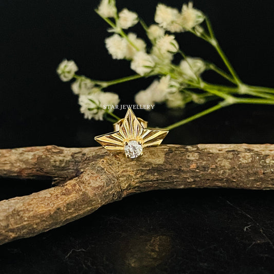 14K Solid Gold Diamond Half Lotus Stud Earring