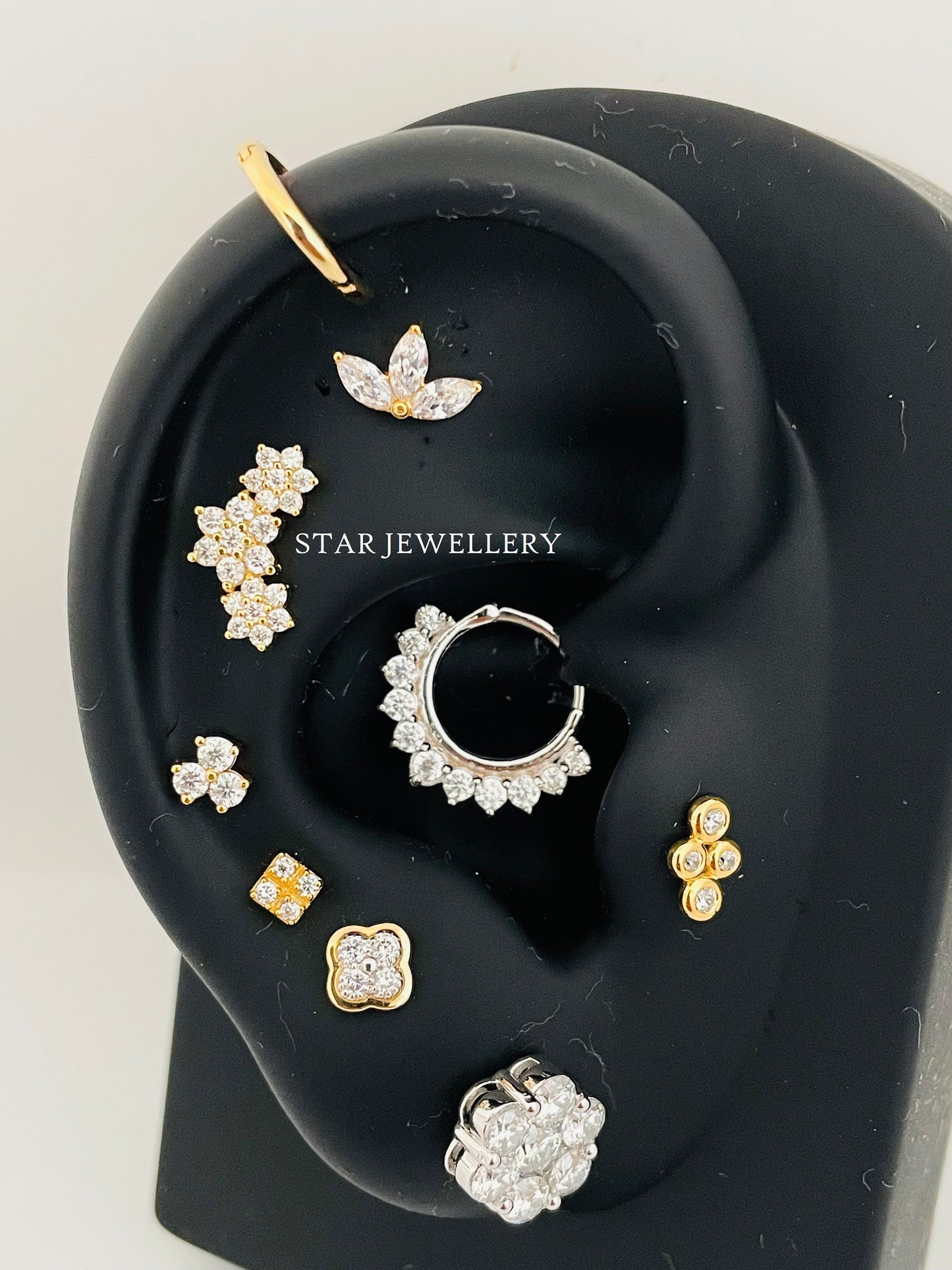 14K Solid Gold Leaf Stud Diamond Piercing