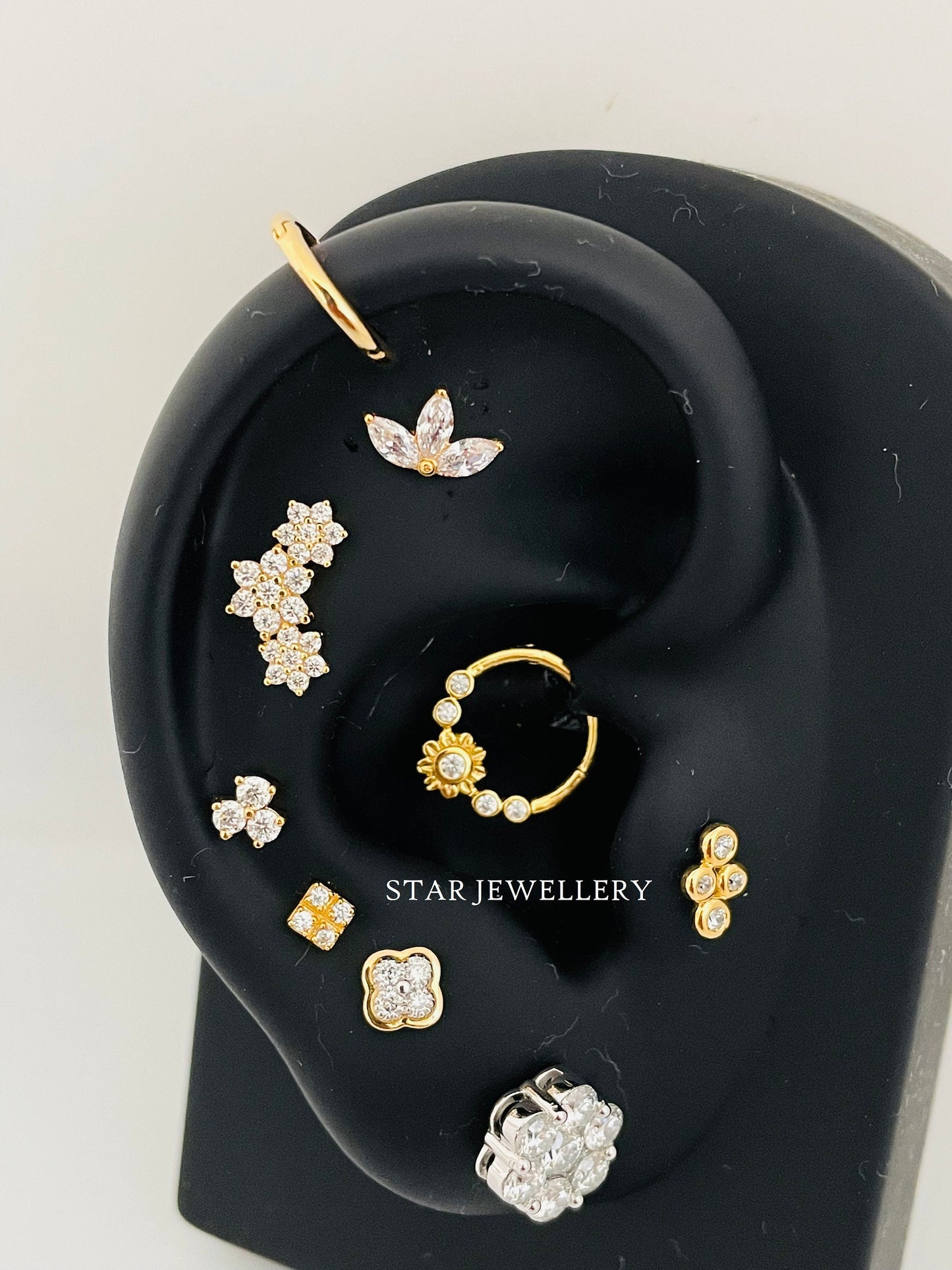 Bezel Set Natural Diamond Flower Daith Piercing