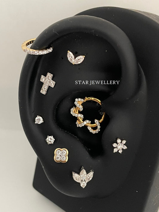 14K Solid Gold Diamond Snake Daith Piercing