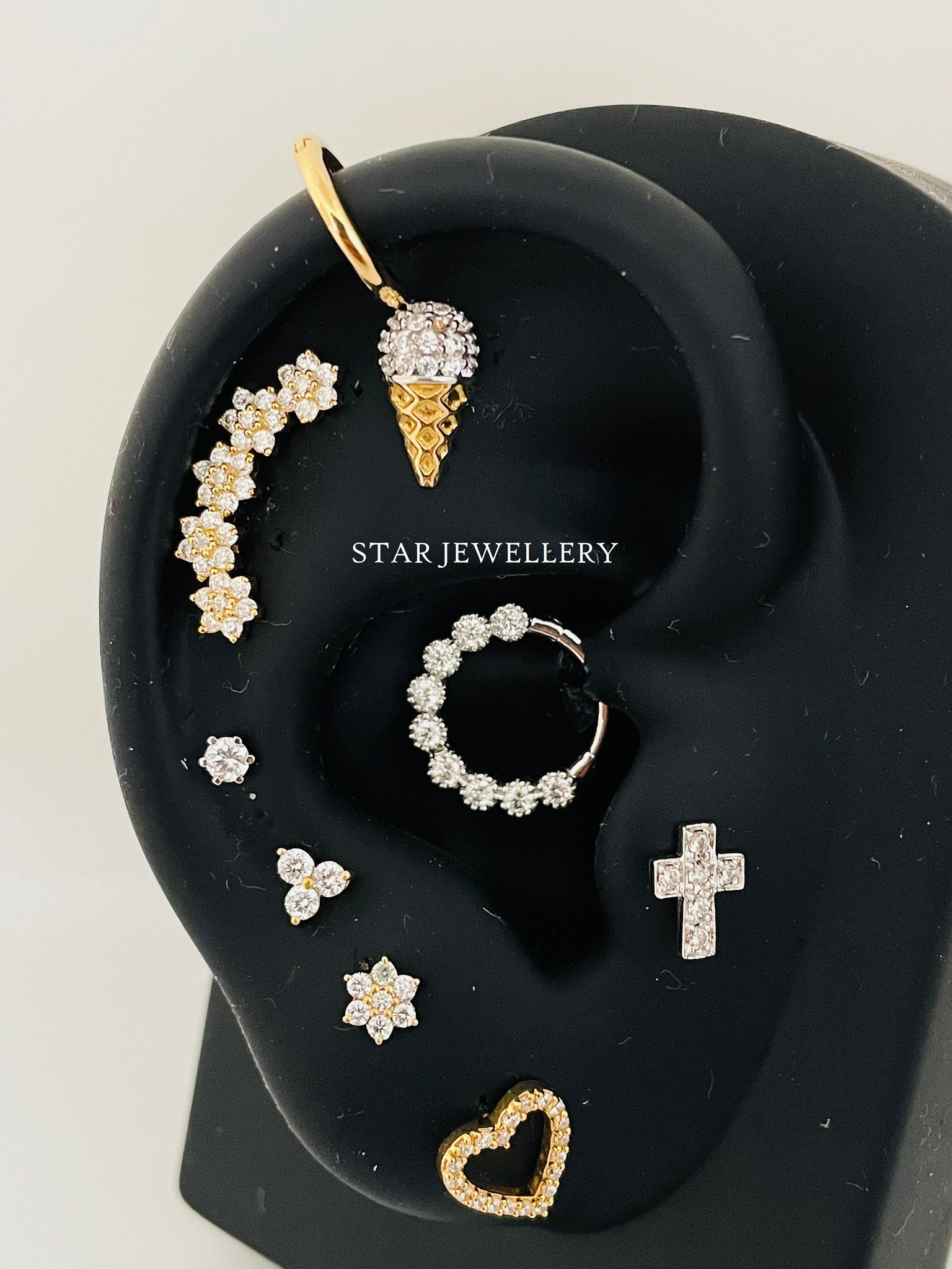 Three Stone Genuine Diamond StudNose & Ear Piercing